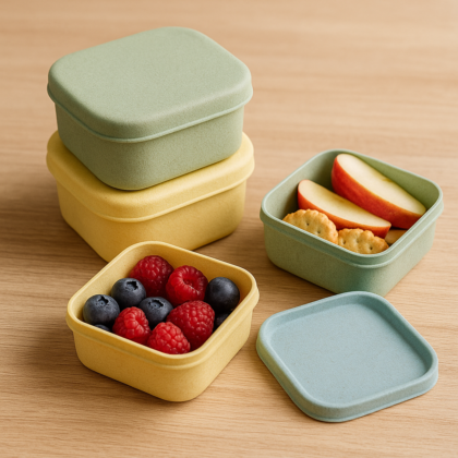 compostable kids lunch set with fruit snacks”