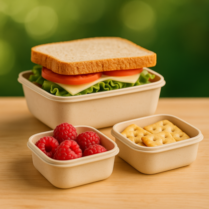 GreenCratez compostable lunch and snack pack with medium and small eco-friendly containers for meals”